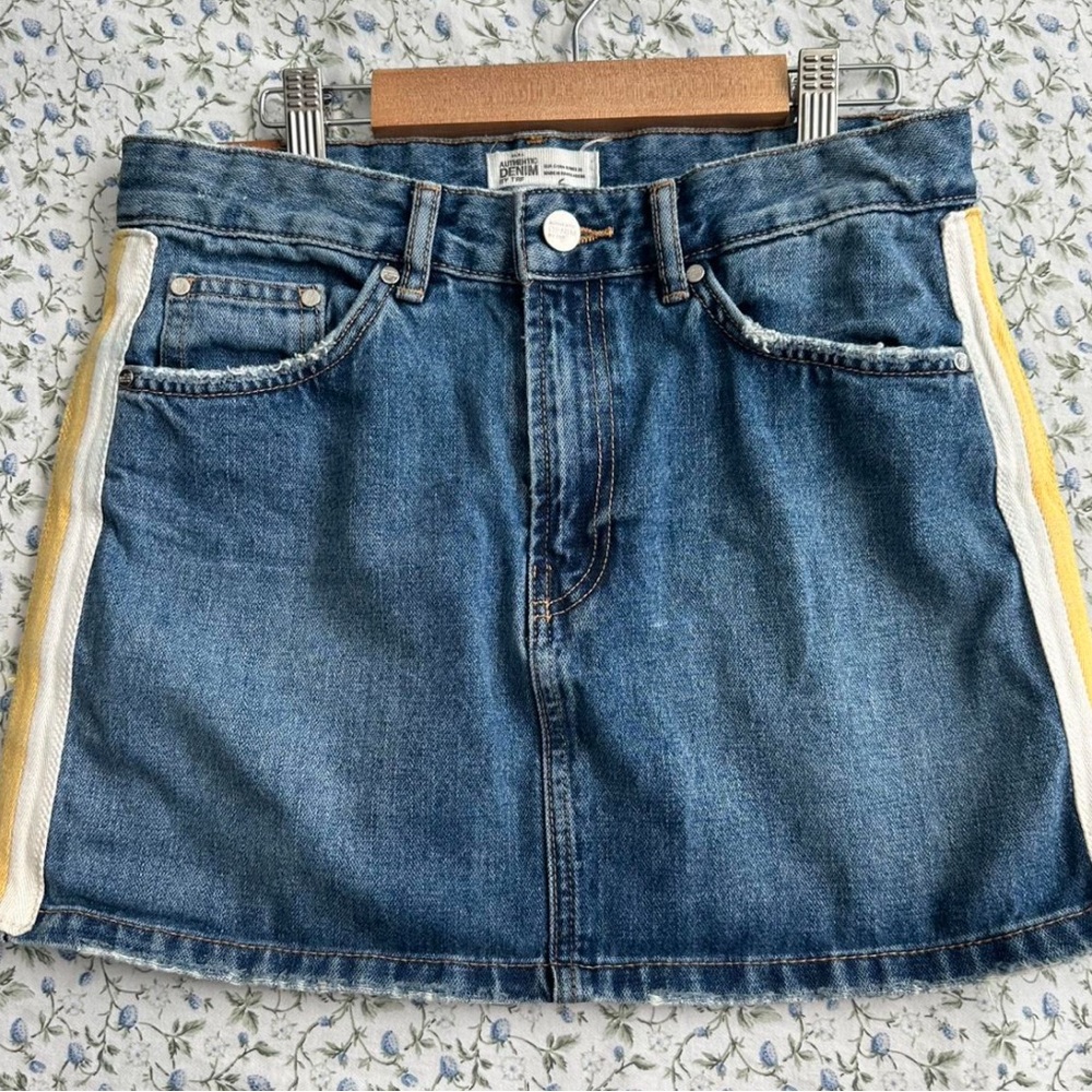 Denim Mini Skirt with Yellow Accents